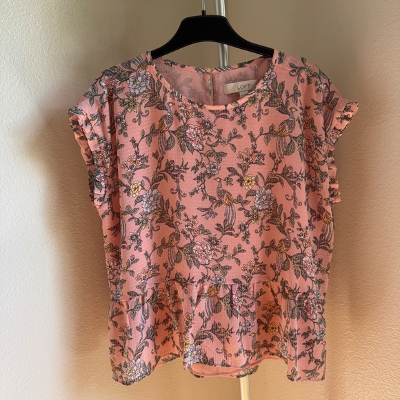 LOFT Pink Base Floral Print Blouse Sz MP - Picture 4 of 9